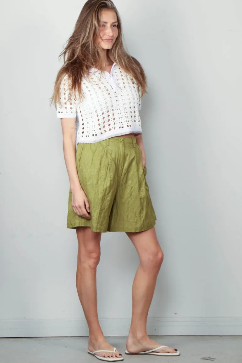 Forte_Forte Top - Cable Lux Handmade Crochet Cropped Polo - Giglio