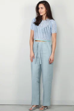 Forte_Forte Top - Cable Lux Handmade Crochet Cropped Polo - Cielo