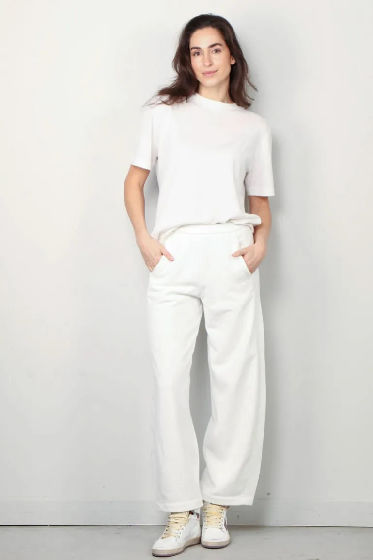 forte_forte Broek - Diagonal Cotton Fleece Twisted Pants - Bianco
