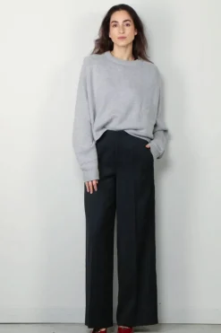 forte_forte Broek - Viscose Wool Slub Flat Front Pants - Abisso