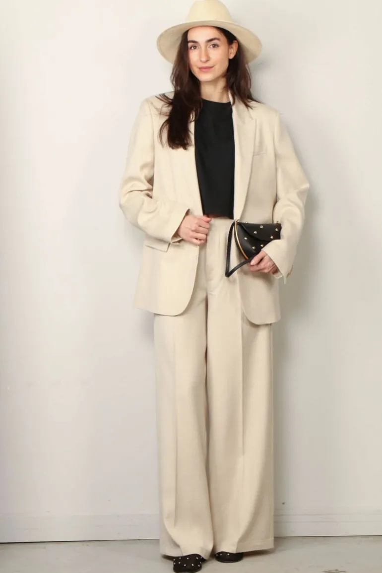 forte_forte Broek - Viscose Wool Slub Flat Front Pants - Dune