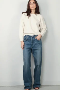 forte_forte Sweater - Essential Diagonal Cotton Roundneck Sweatshirt - Ivory