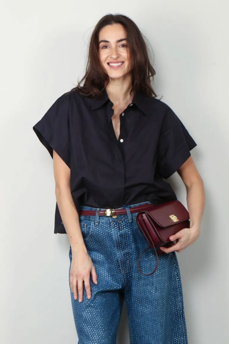 forte_forte Blouse - BCI Cotton Popline Boxy Sleeveless Shirt - Abisso