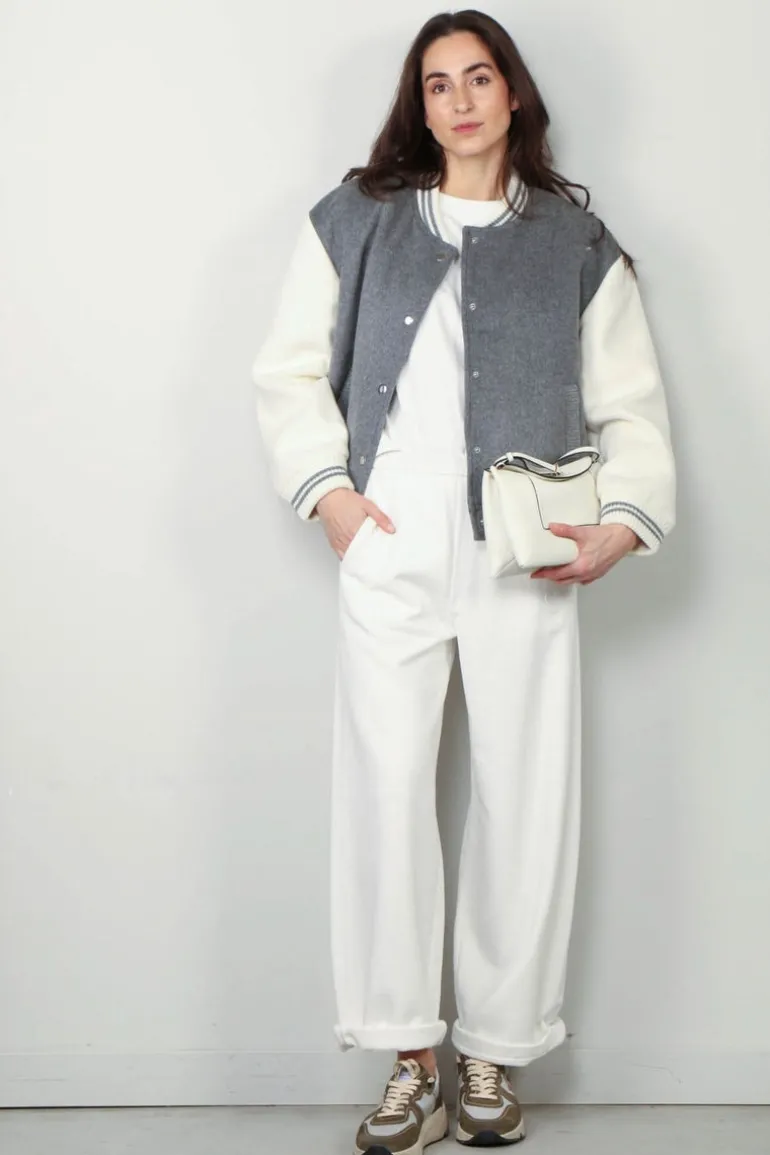 forte_forte Broek - Diagonal Cotton Fleece Twisted Pants - Bianco