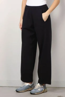 forte_forte Broek - Diagonal Cotton Fleece Twisted Pants - Abisso