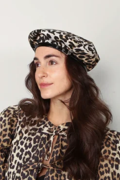Ganni Baret - Woven Beret Cotton - Leopard