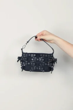 Ganni Tas - Butterfly Small Pouch Bow Eyelet Denim - Dark Navy