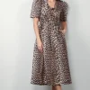 Ganni Jurk - Printed Cotton Tie Strap Midi Dress - Leopard