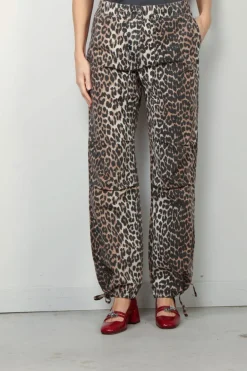 Ganni Broek - Washed Cotton Canvas Draw String Pants - Almond milk