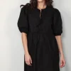 Ganni jurk - F9005 Cotton Poplin Tie String Mini Dress - Black
