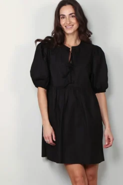 Ganni jurk - F9005 Cotton Poplin Tie String Mini Dress - Black