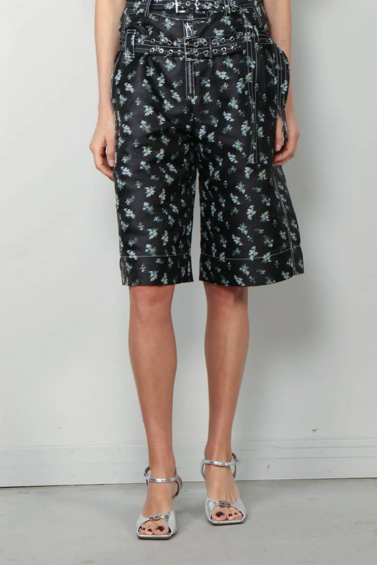 Ganni Short - Floral Jacquard Shorts - Black