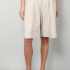 Ganni Short - Cotton Melange Tailoring Wide Shorts - Angora