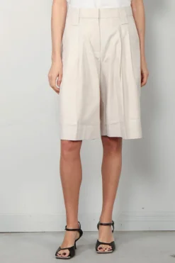 Ganni Short - Cotton Melange Tailoring Wide Shorts - Angora