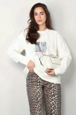Ganni Sweatshirt - Isoli Kittens Drop Shoulder Sweatshirt - Egret
