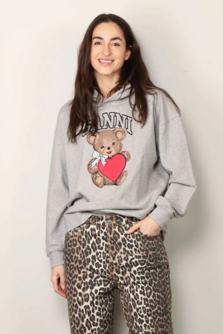 Ganni Hoodie - Isoli Bear Oversized Hoodie - Paloma melange