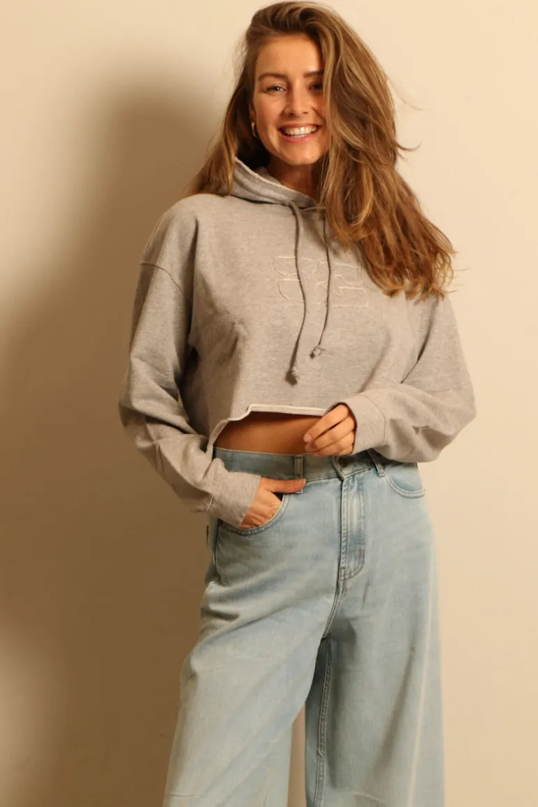 Ganni hoodie - T3567 Isoli Cropped Hoodie - Paloma Melange