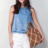 Ganni Top - Broderie Anglaise Denim Top - Light Blue Stone