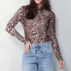 Ganni Top - Printed Marl Mesh Long Sleeve - Leopard