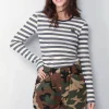 Ganni Top - Striped Soft Cotton Rib Long Sleeve T-Shirt - Sky Captain