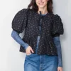 Ganni Top - Printed Cotton Peplum Blouse - Phantom
