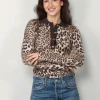 Ganni Top - Fine Merino Jacquard Leopard Polo - Leopard