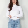 Ganni Top - Soft Cotton Rib Long Sleeve T-Shirt - Bright white