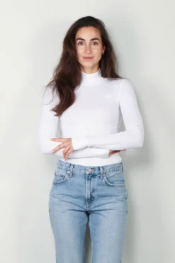 Ganni Top - Soft Cotton Rib Long Sleeve T-Shirt - Bright white