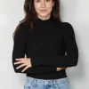 Ganni Top - Soft Cotton Rib Long Sleeve T-Shirt - Black