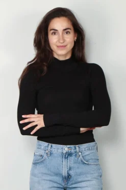 Ganni Top - Soft Cotton Rib Long Sleeve T-Shirt - Black