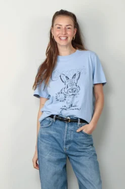 Ganni T-shirt - Re-Cut Basic Cotton Jersey Relaxed T-Shirt - Soft Chambray