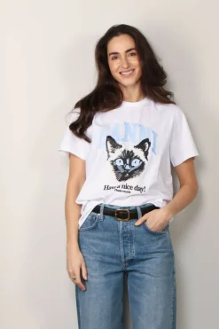 Ganni T-shirt - Basic Jersey Cat Relaxed T-shirt - Bright white