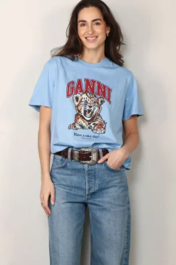 Ganni T-shirt - Basic Jersey Tiger Relaxed T-shirt - Blissful blue