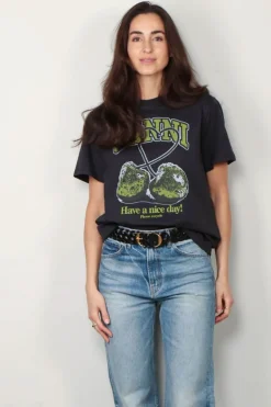 Ganni T-shirt - Basic Jersey Green Cherry Relaxed T-shirt - Phantom