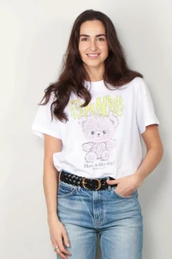 Ganni T-shirt - Basic Jersey Teddy Relaxed T-shirt - Bright White