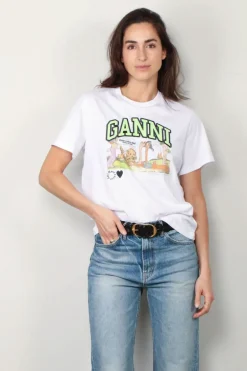 Ganni T-shirt - Basic Jersey Poppy C Relaxed T-shirt - Bright White
