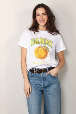 Ganni T-shirt - Basic Jersey Peach Relaxed T-shirt - Bright white