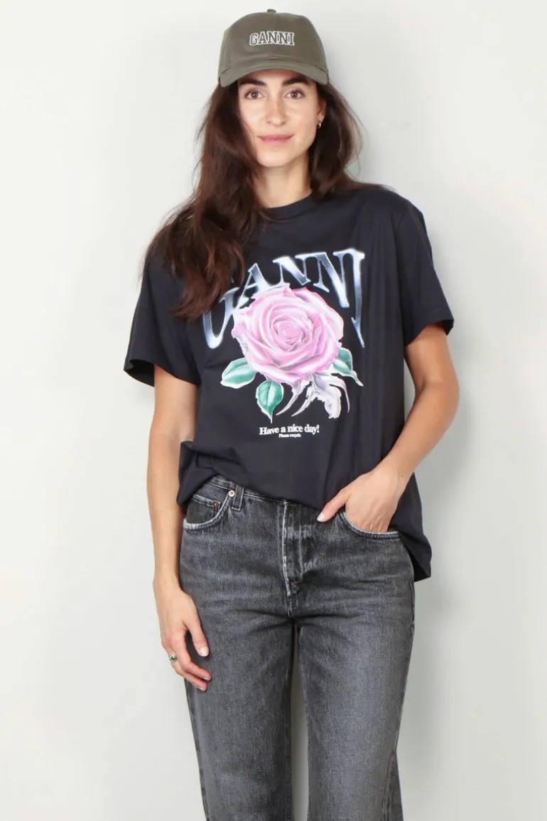 Ganni T-shirt - Basic Jersey Rose Relaxed T-shirt - Phantom