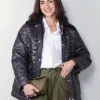 Ganni Jas - Shiny Quilt Midi Jacket - Phantom