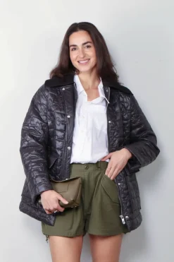 Ganni Jas - Shiny Quilt Midi Jacket - Phantom