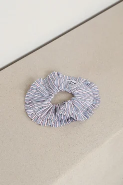 Ganni Scrunchie - Yarn Dyed Stripe Frill Scrunchie Soft - Chambray