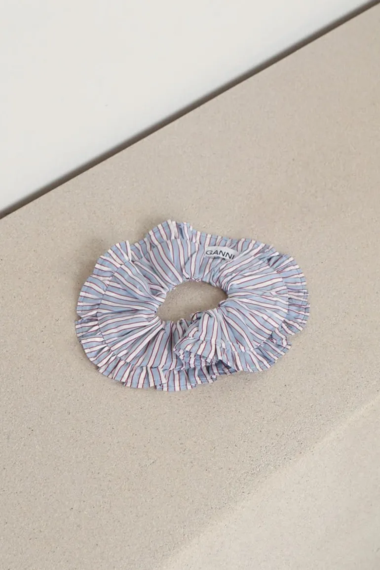 Ganni Scrunchie - Yarn Dyed Stripe Frill Scrunchie Soft - Chambray