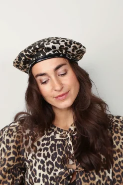 Ganni Baret - Woven Beret Cotton - Leopard