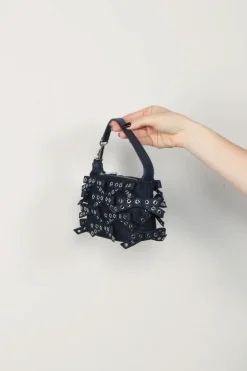Ganni Tas - Butterfly Small Pouch Bow Eyelet Denim - Dark Navy