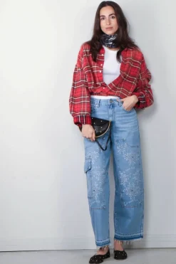 Ganni Jeans - Broderie Anglaise Denim Carpenter Jeans - Light Blue Stone