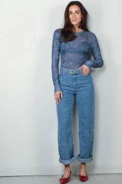 Ganni Jeans - Fluffy Denim Izey Belt - Mid Blue Stone