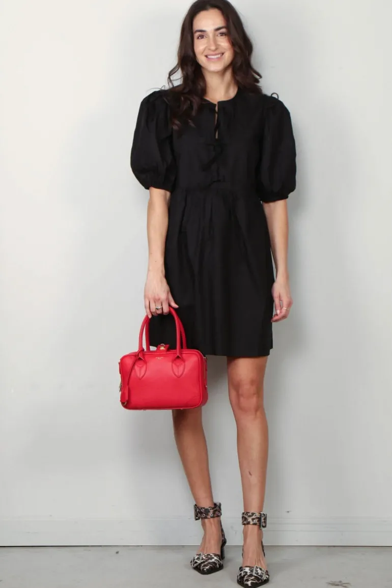 Ganni jurk - F9005 Cotton Poplin Tie String Mini Dress - Black