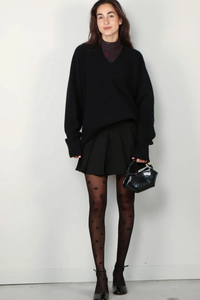 Ganni Rok - Light Twill Pleated Mini Skirt - Black