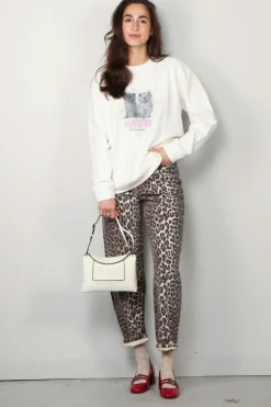 Ganni Sweatshirt - Isoli Kittens Drop Shoulder Sweatshirt - Egret