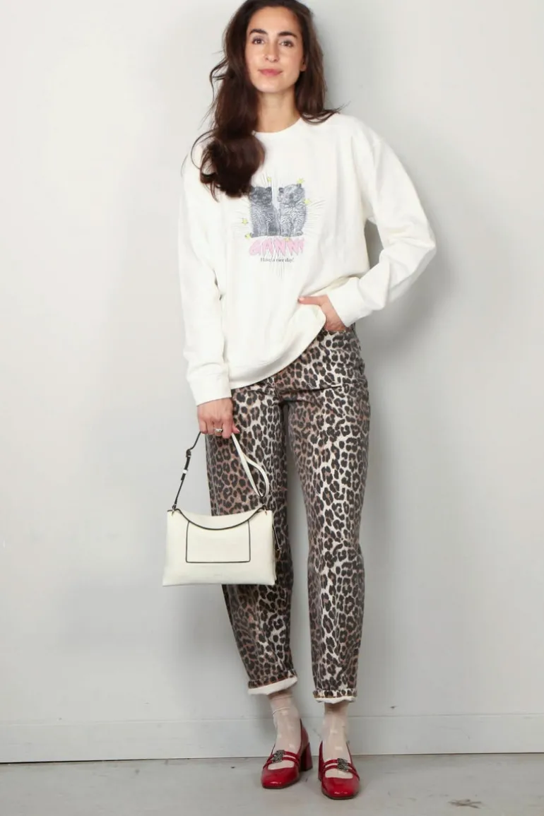 Ganni Sweatshirt - Isoli Kittens Drop Shoulder Sweatshirt - Egret